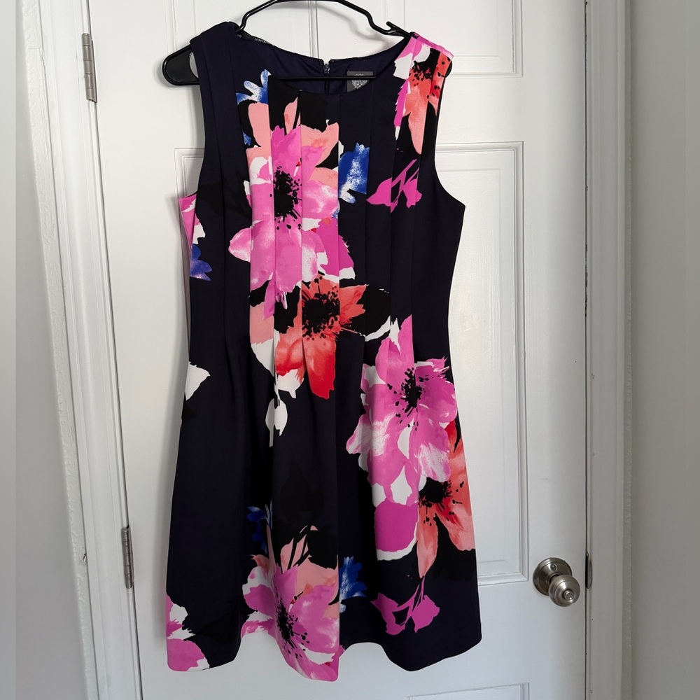 Vince Camuto Floral Scuba Sheath Dress Women’s 14 Pink & Navy Sleeveless